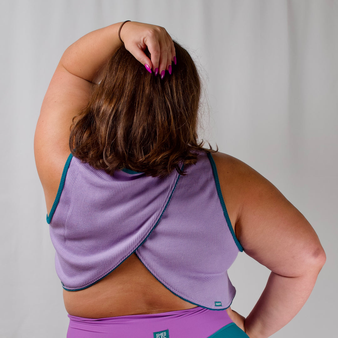 women's purple backless waffle tank top