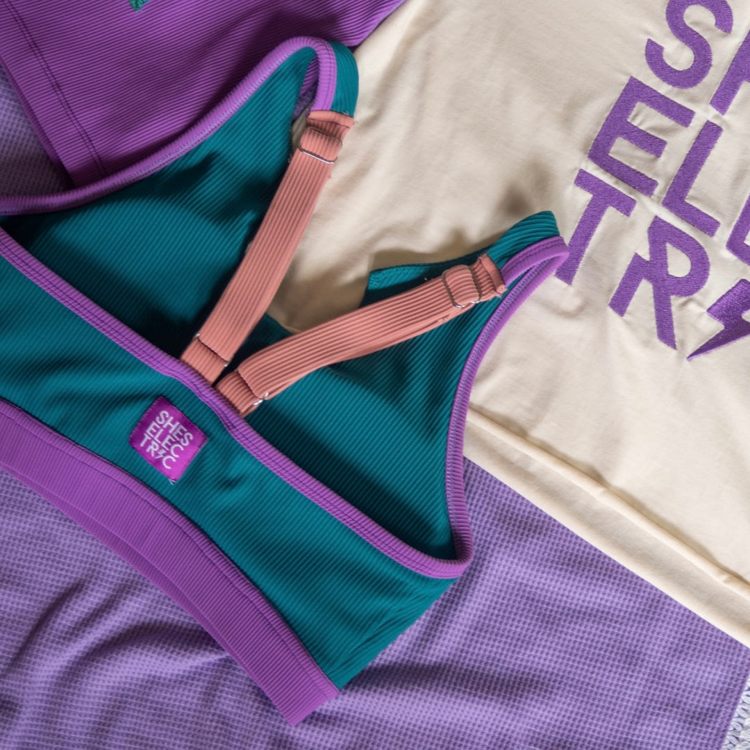 women's activewear bra crop teal purple