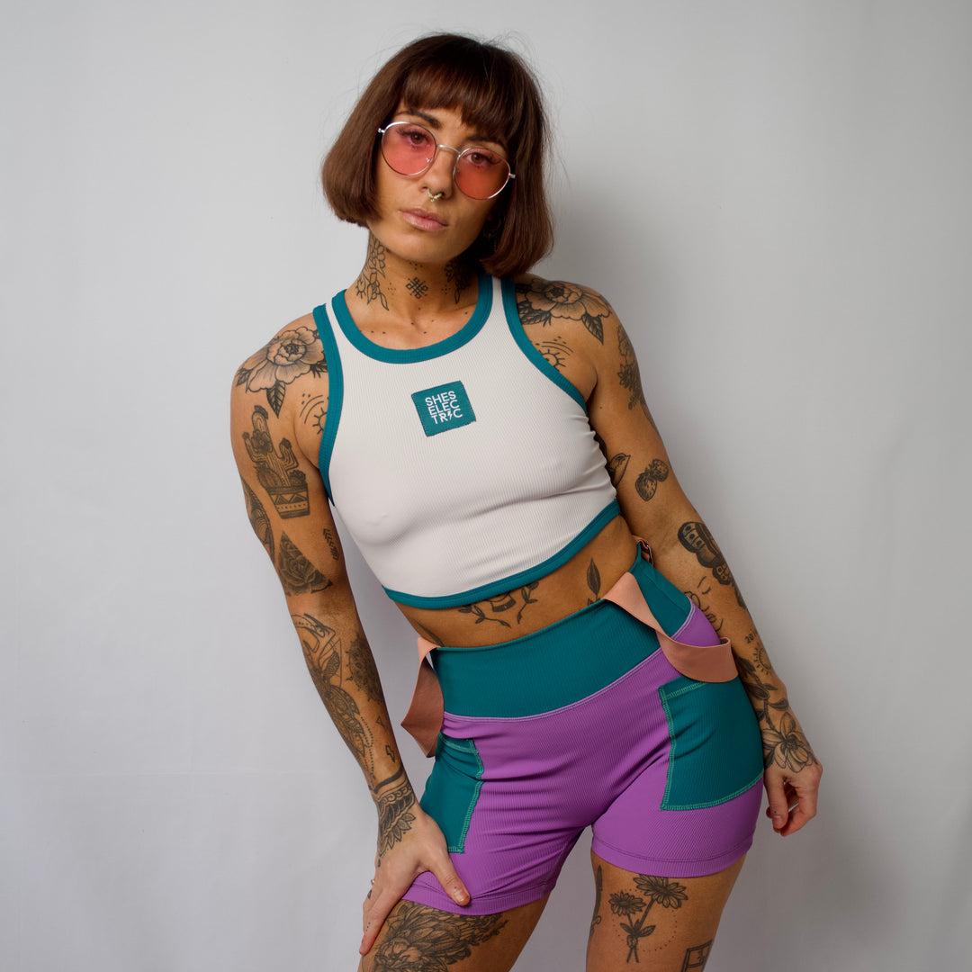 women's activewear off white teal singlet top