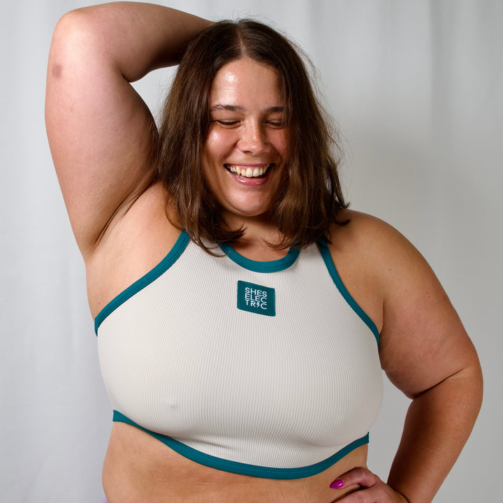 women's activewear off white teal singlet top