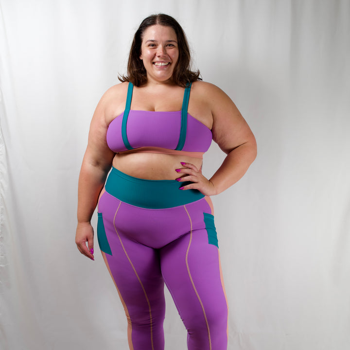 women's activewear purple teal pink tights