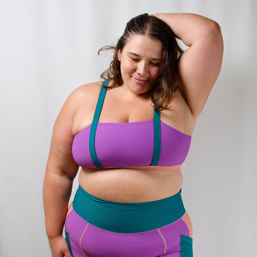 women's activewear bra crop purple teal pink